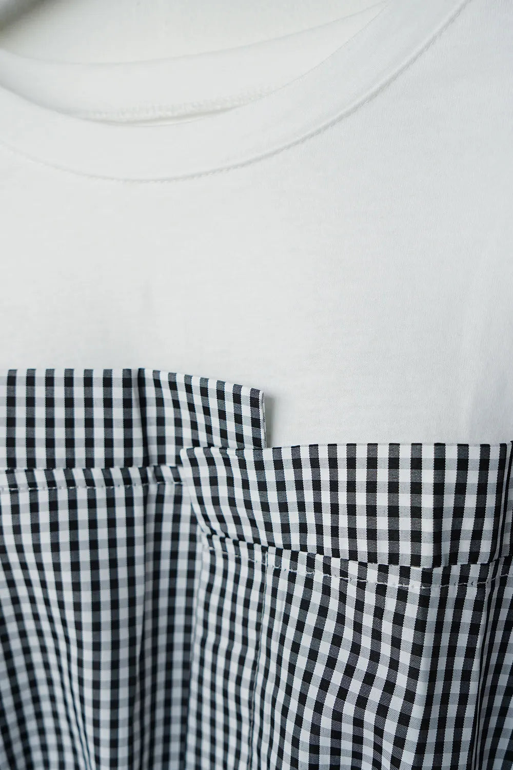 ギンガム切替ドロストカットソー