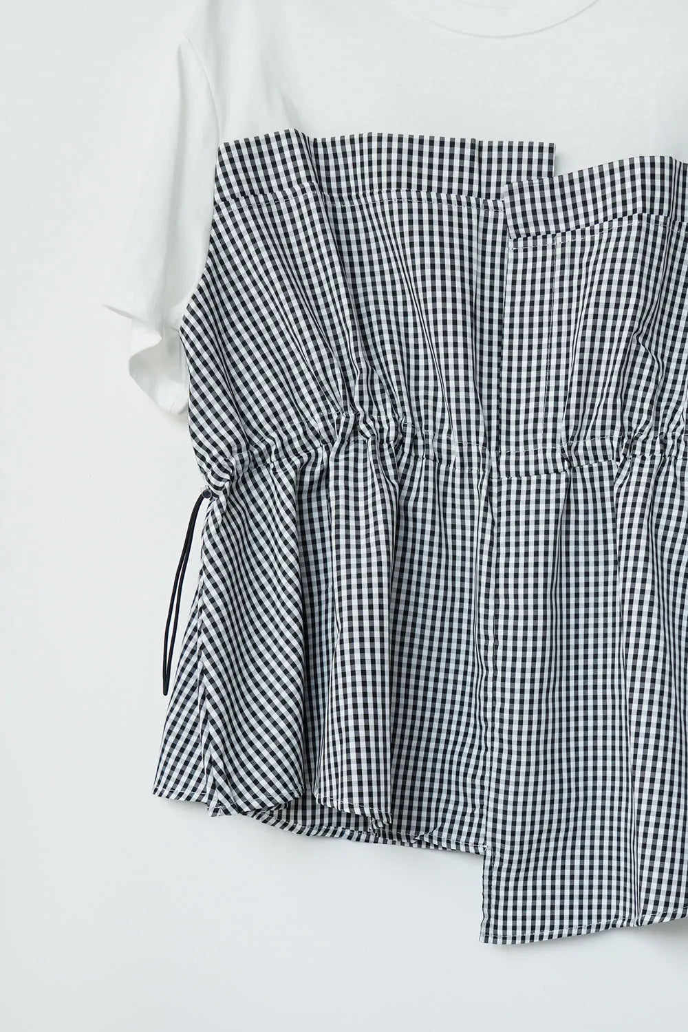 ギンガム切替ドロストカットソー
