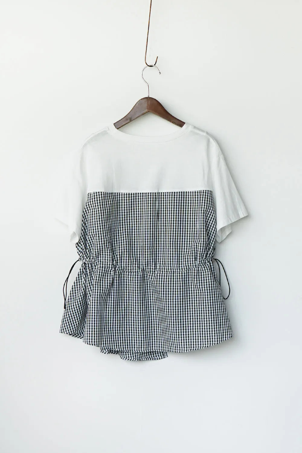 ギンガム切替ドロストカットソー