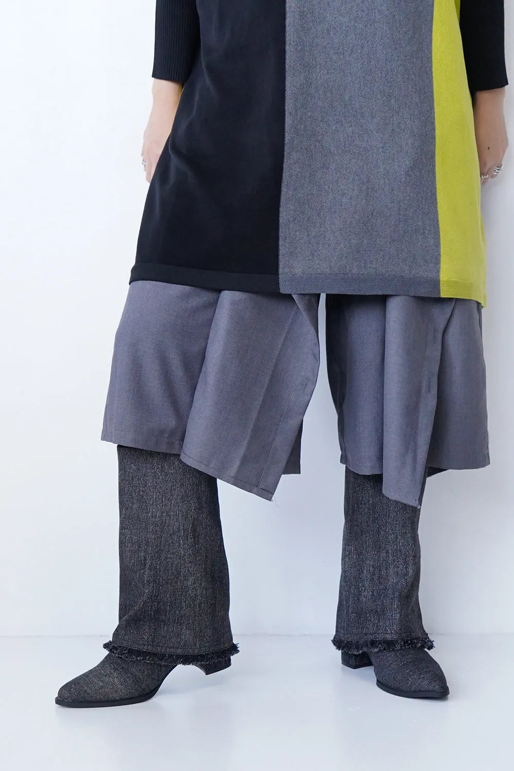 デニムフリンジロングブーツ