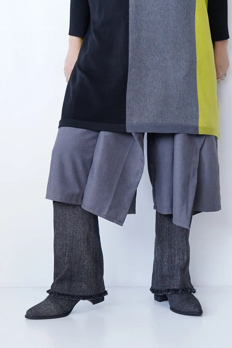 デニムフリンジロングブーツ