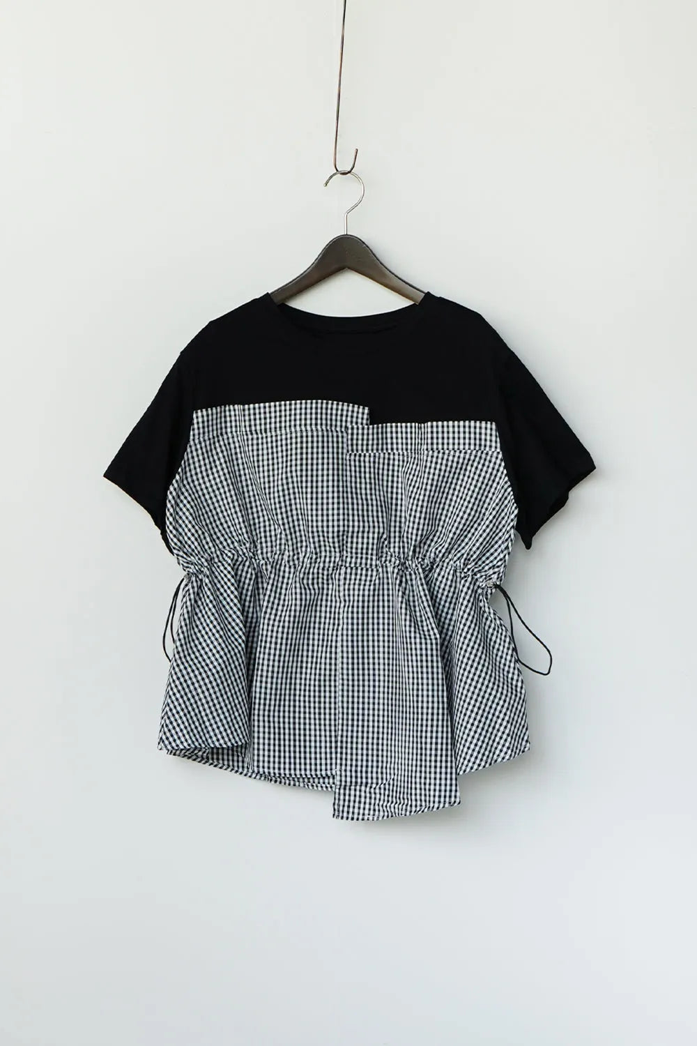 ギンガム切替ドロストカットソー