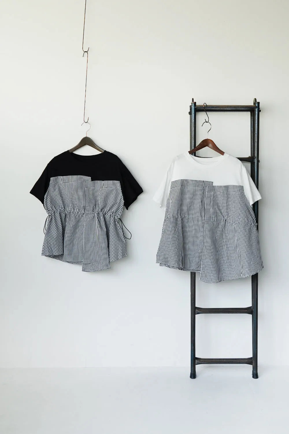 ギンガム切替ドロストカットソー