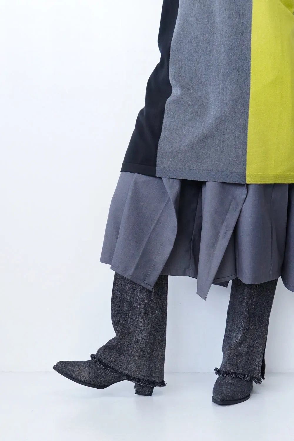 デニムフリンジロングブーツ