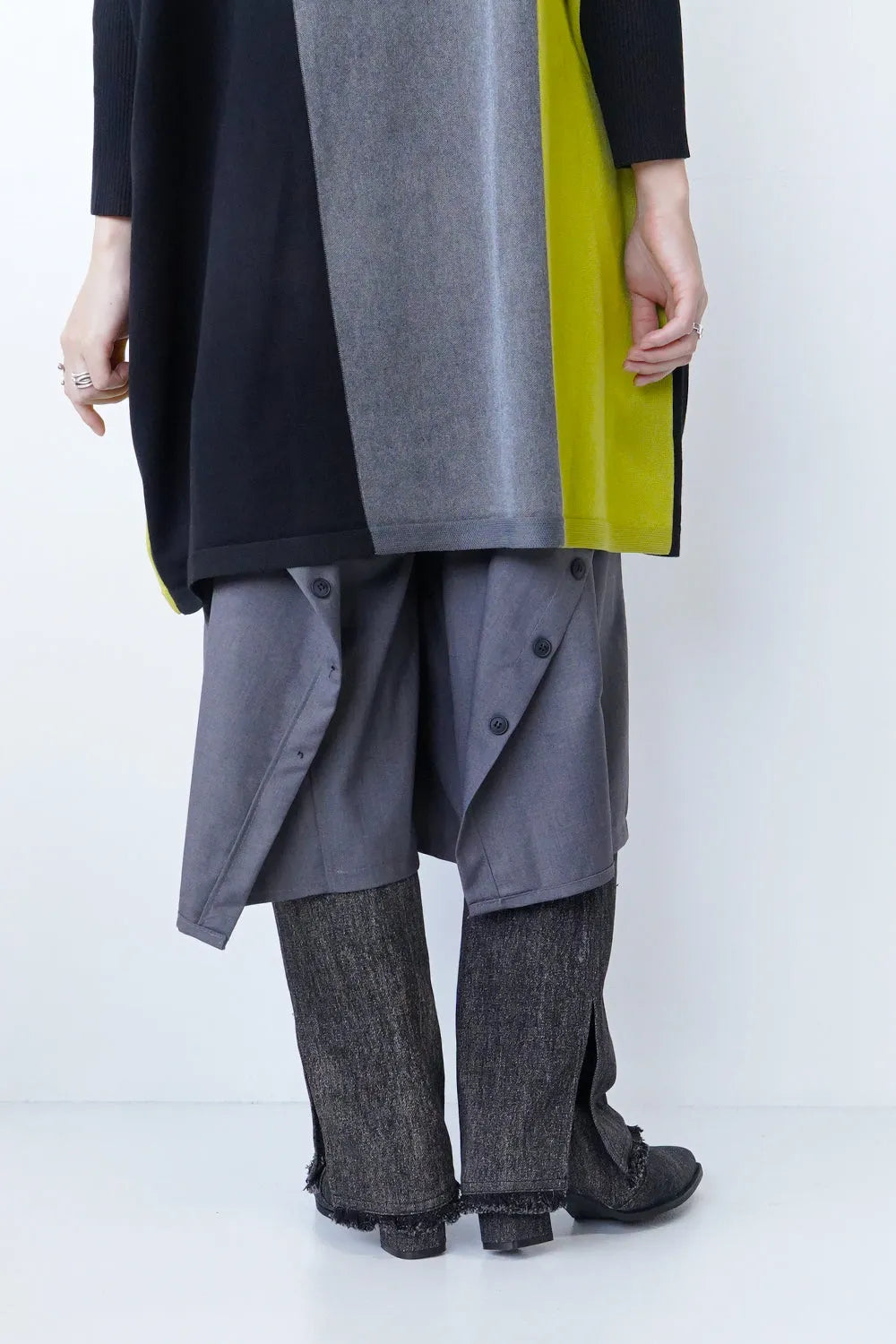 デニムフリンジロングブーツ