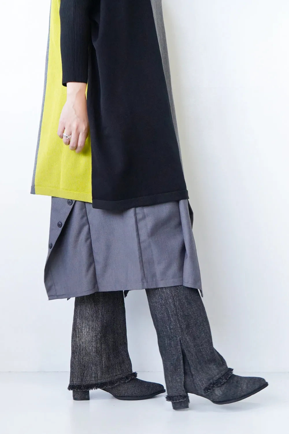 デニムフリンジロングブーツ