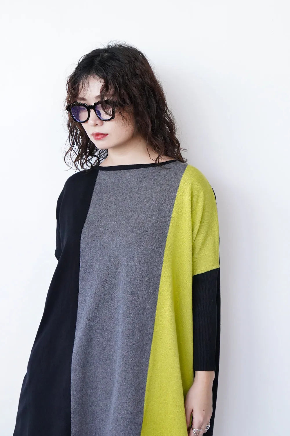 配色ニットチュニック