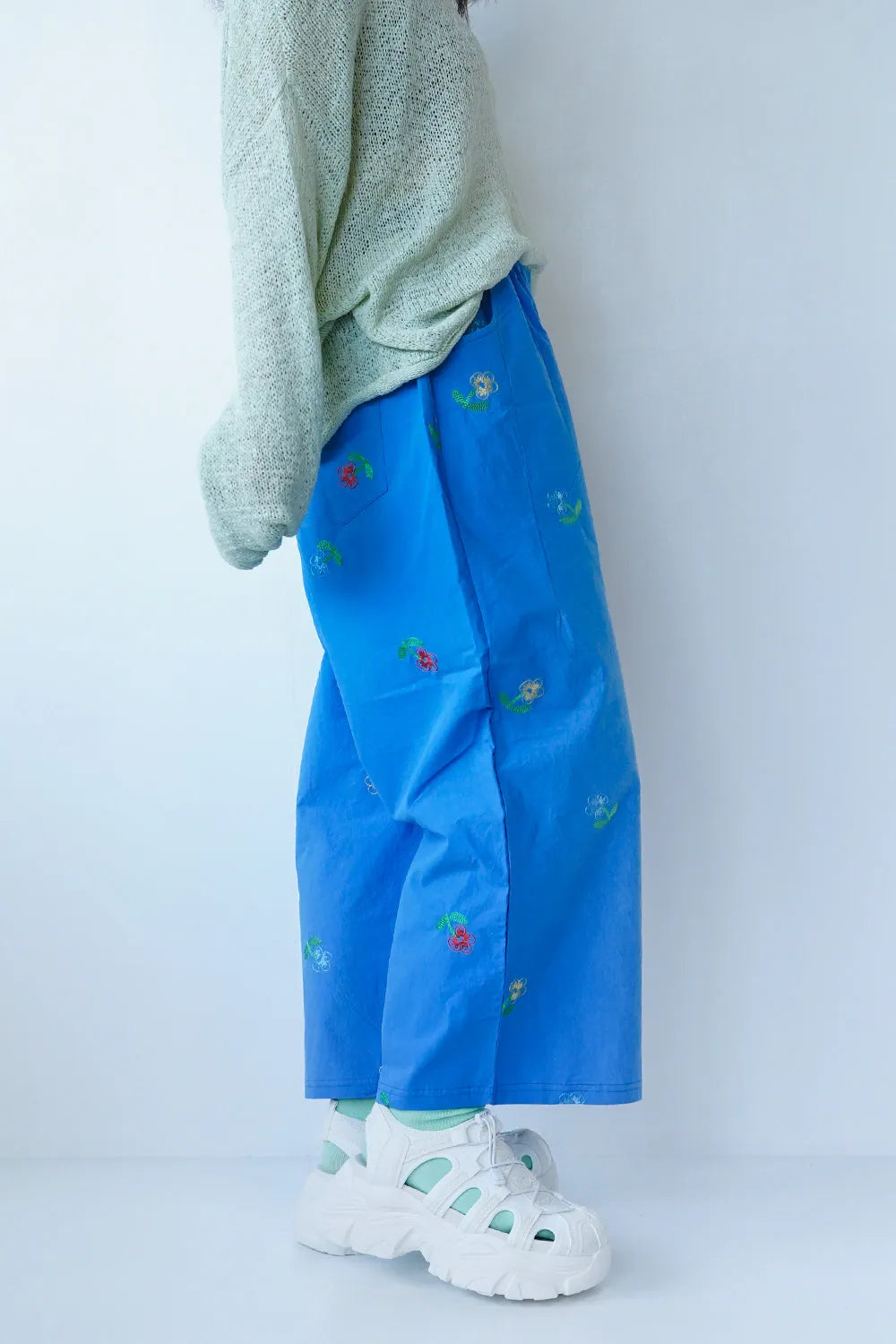 花刺繍コットンワイドパンツ