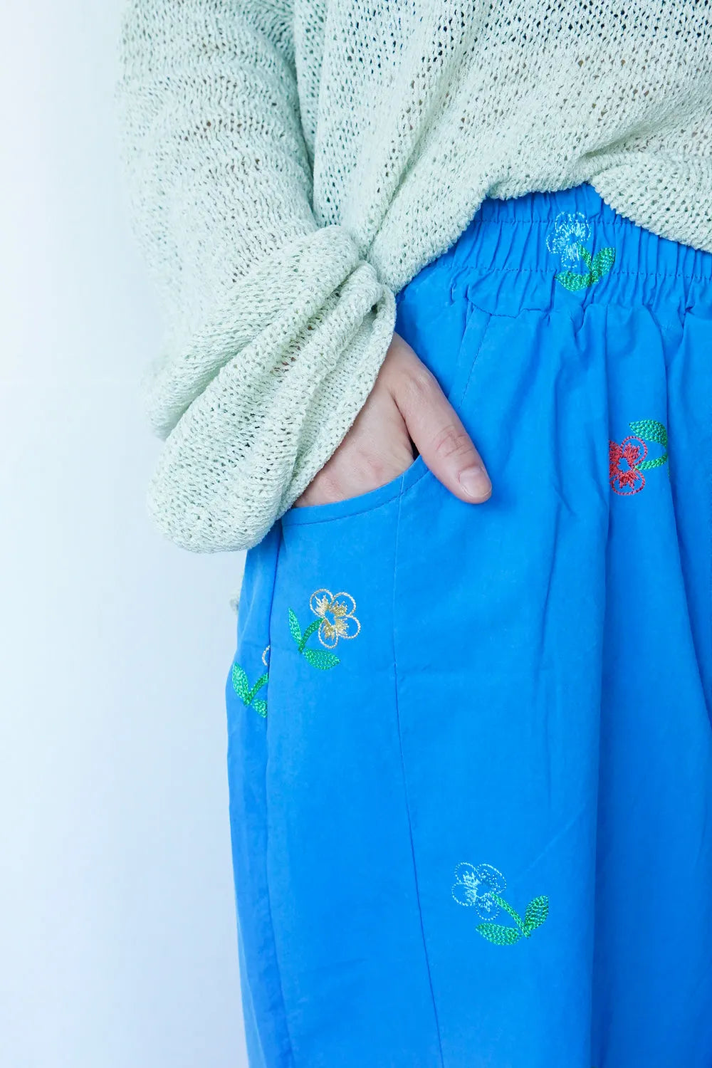 花刺繍コットンワイドパンツ