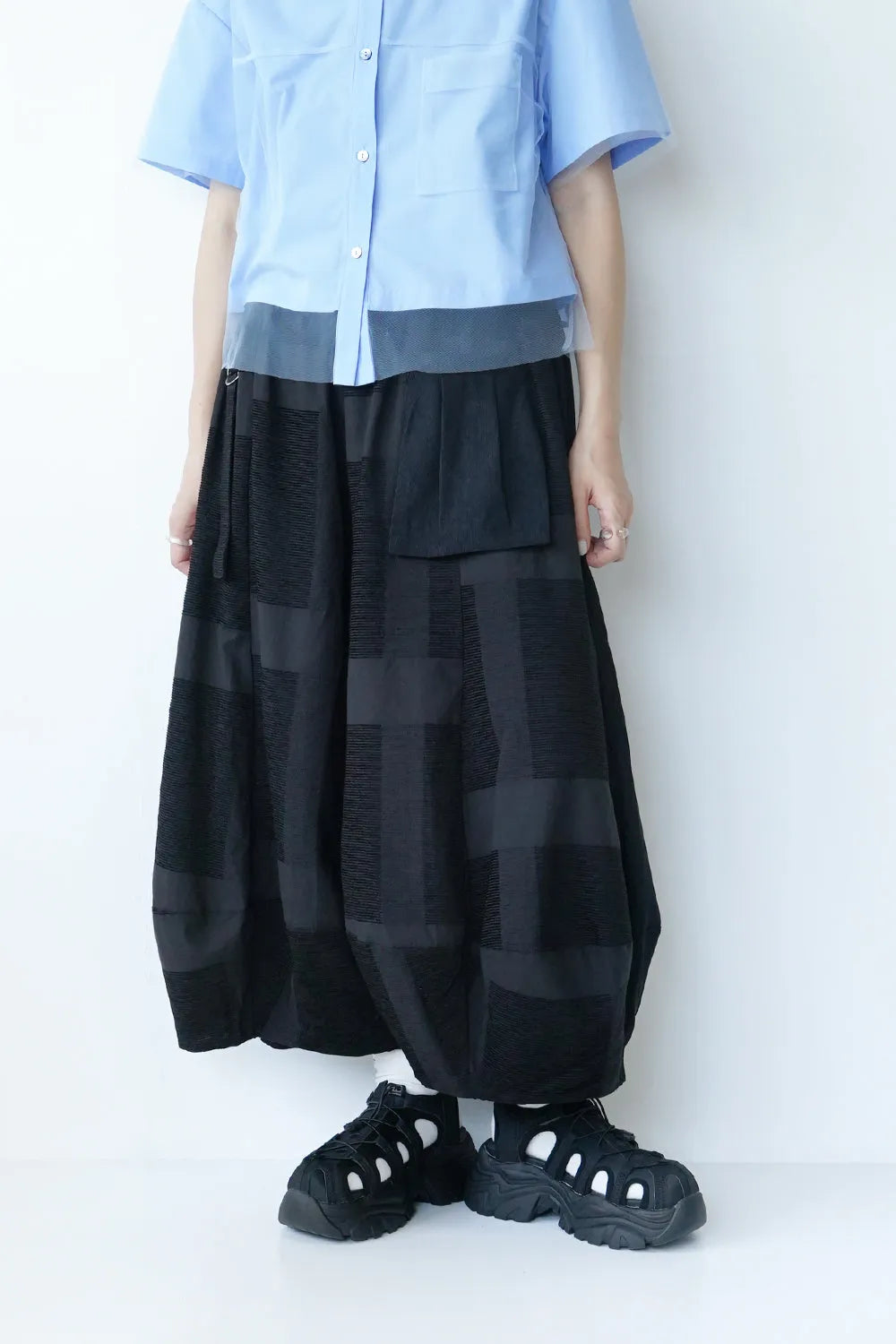 ベルトデザイン 格子柄バルーンパンツ