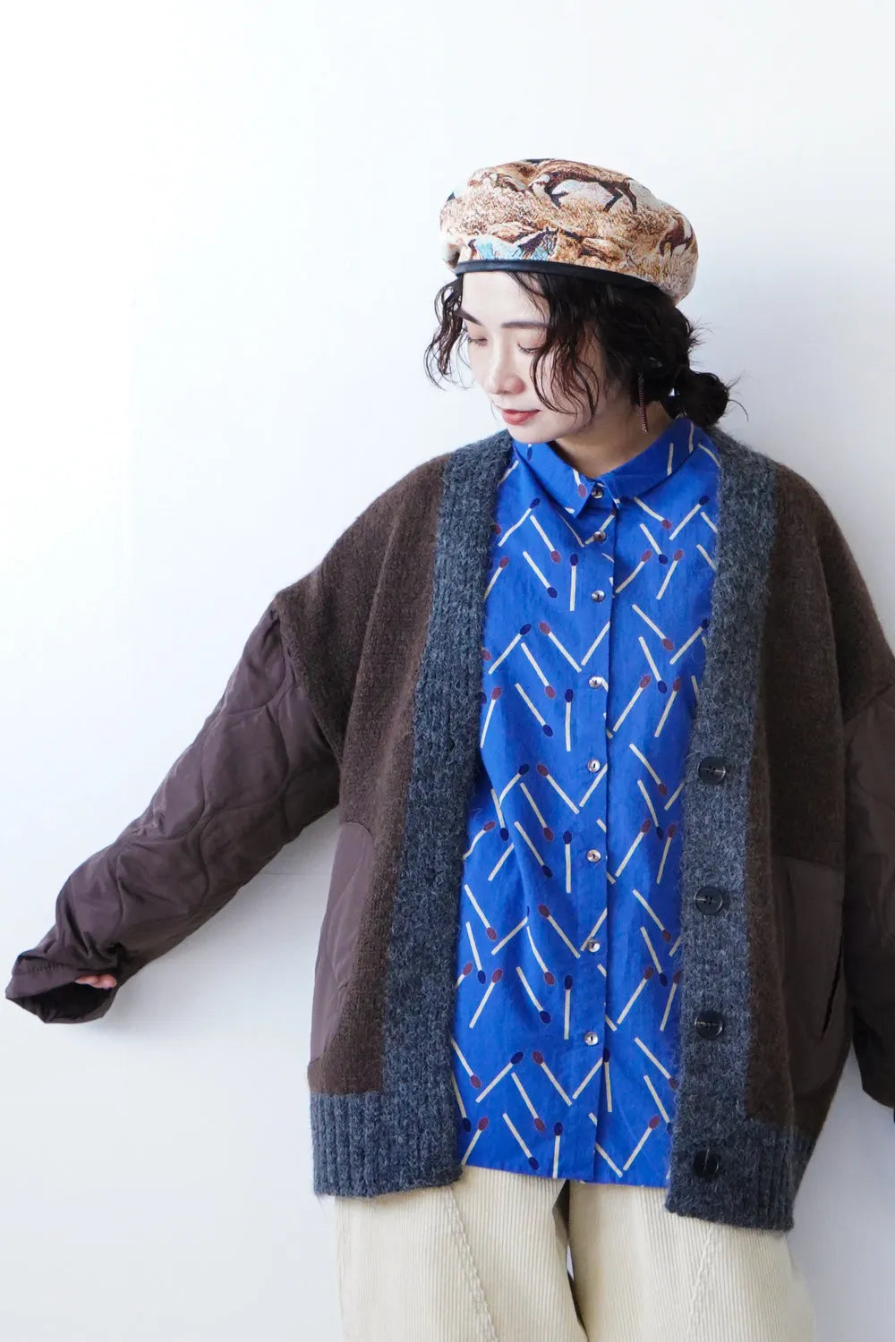 キルトドッキングニットカーデ