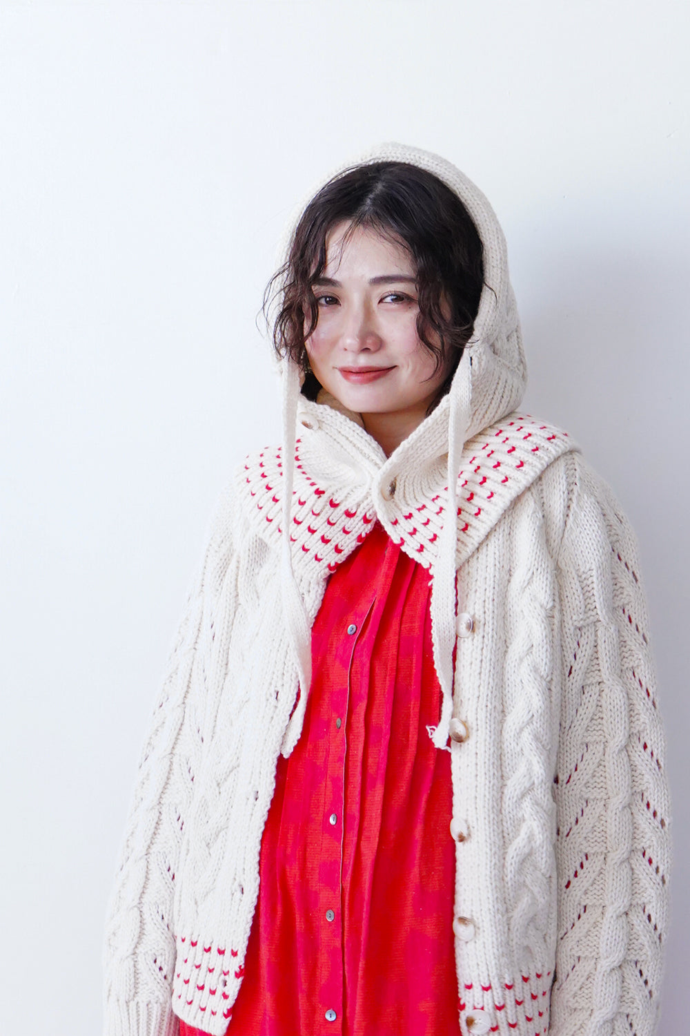 ケーブルニットカーディガン&フードSET