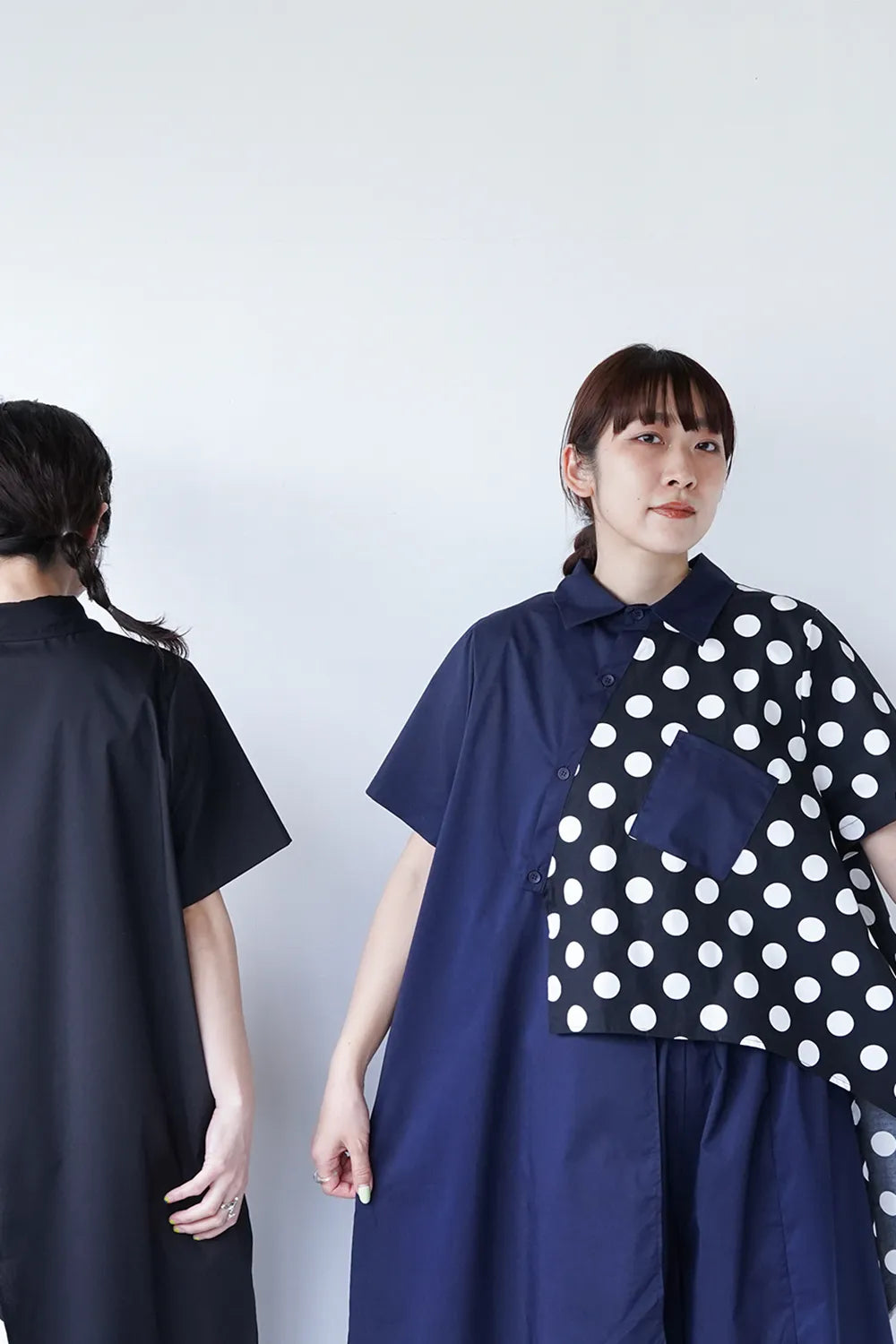 【LILA n’ citta】ドット切替アシンメトリーシャツ