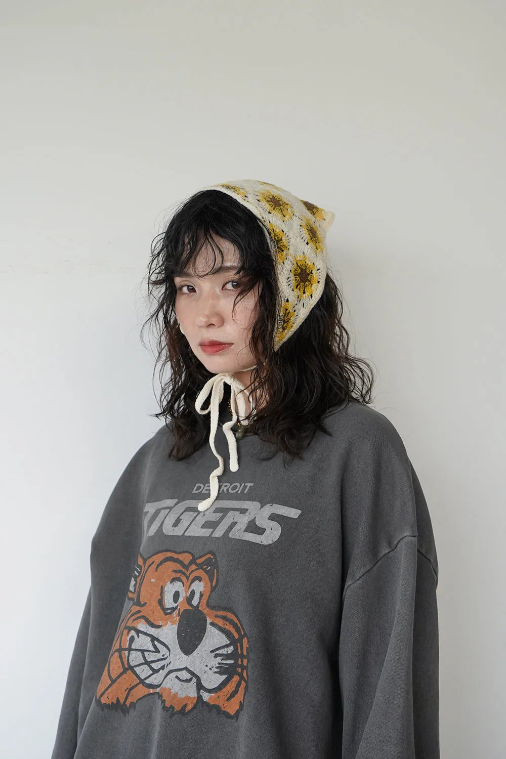 花柄クロシェニットヘッドスカーフ