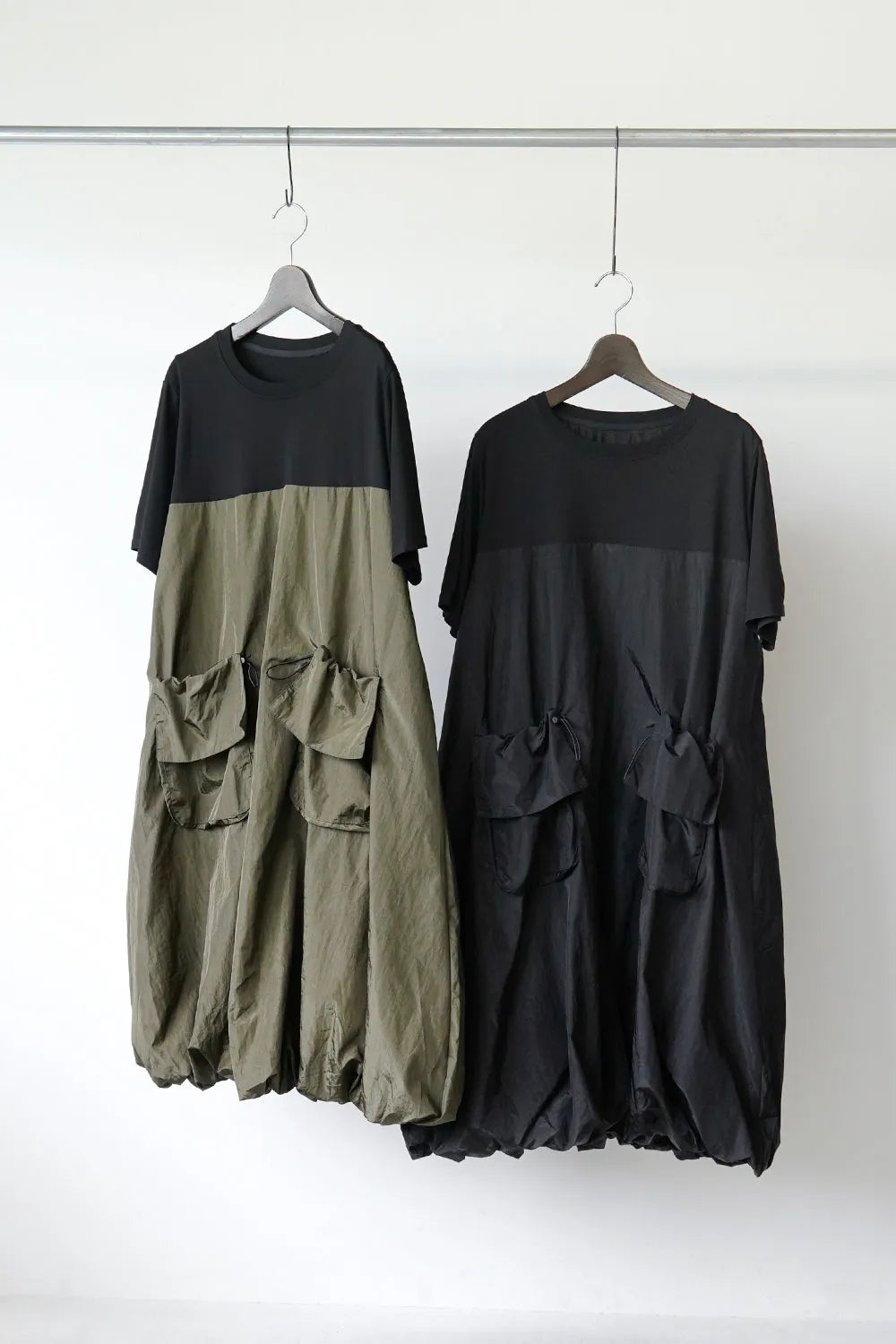 異素材切替ナイロンバルーンワンピース
