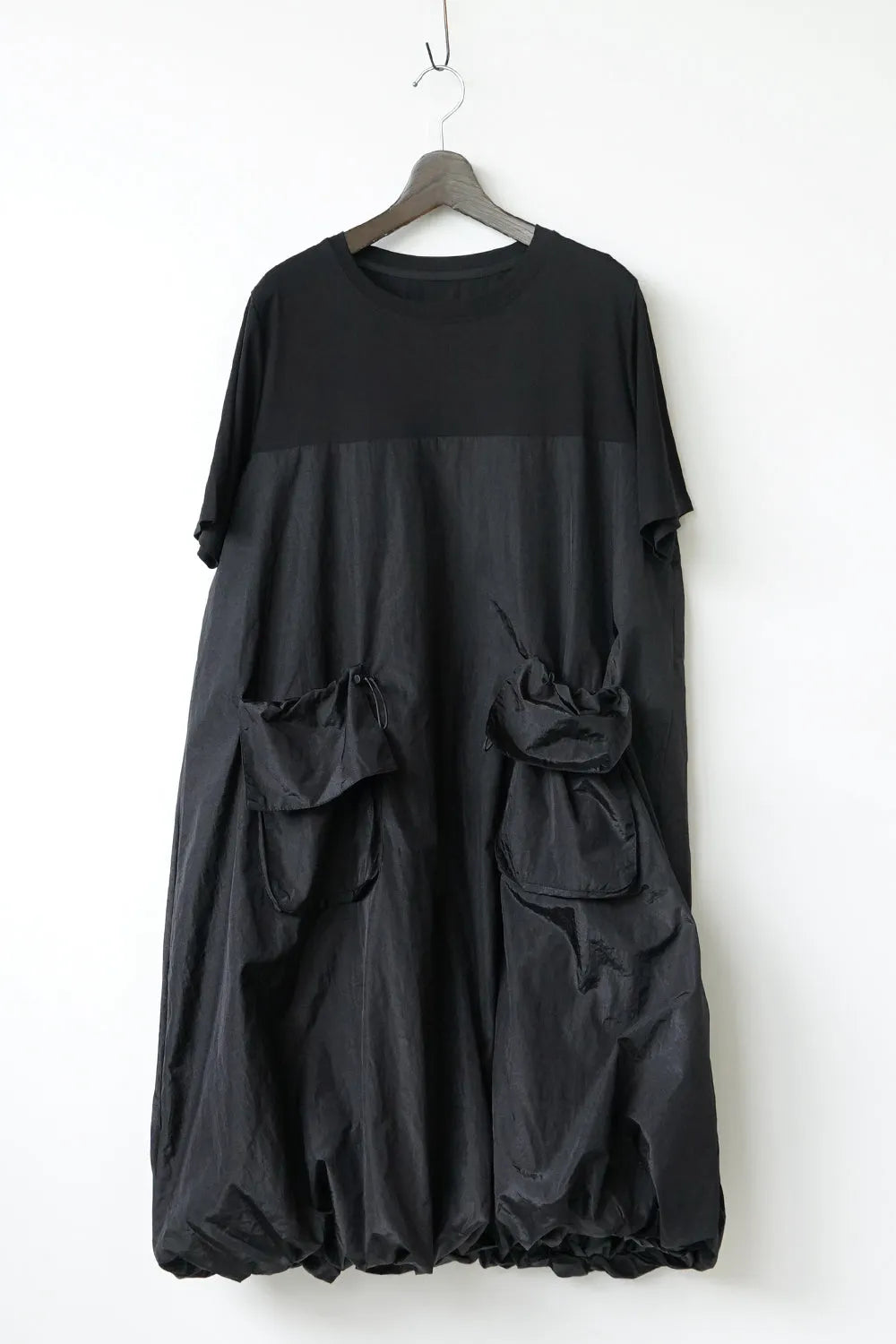 異素材切替ナイロンバルーンワンピース