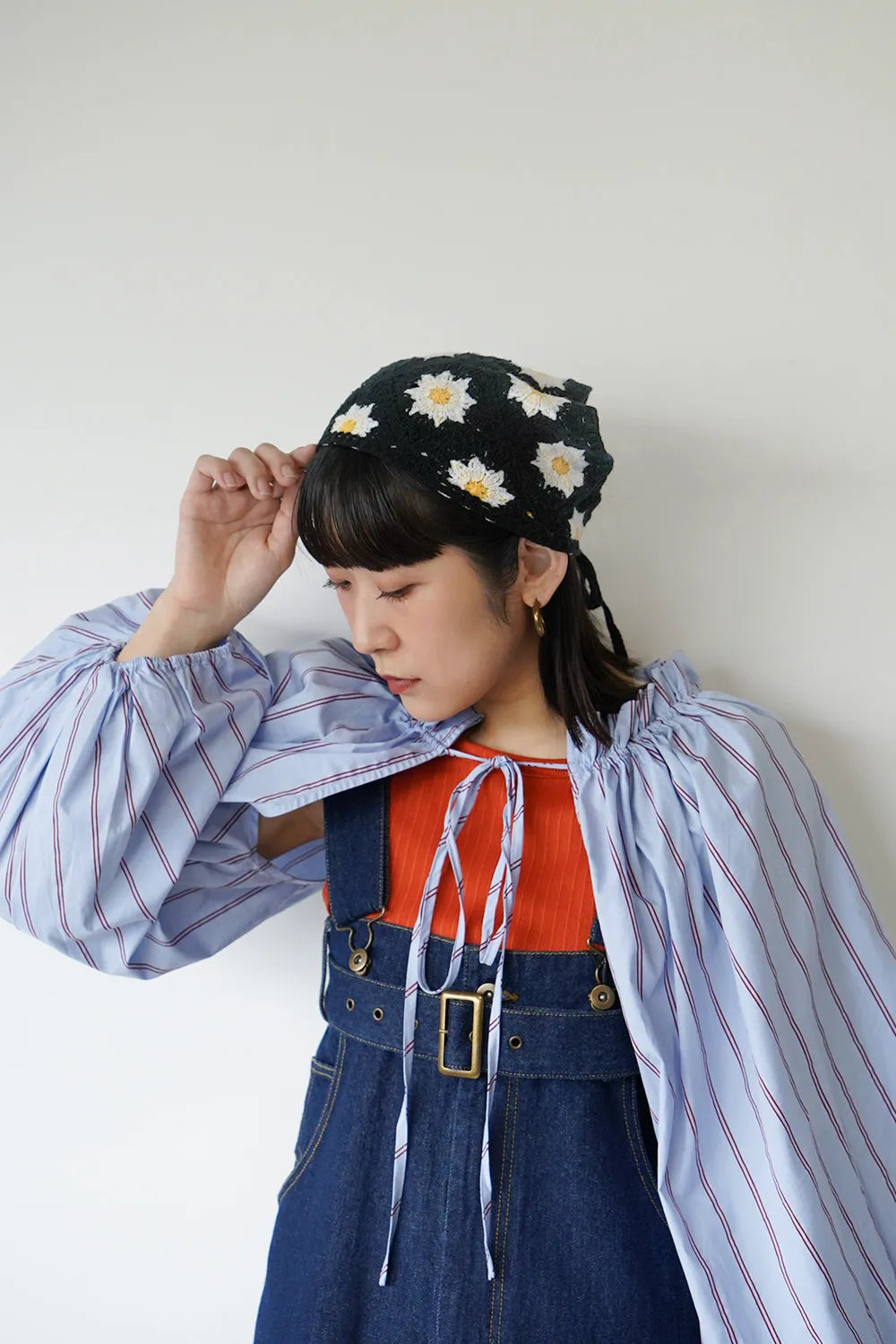 花柄クロシェニットヘッドスカーフ