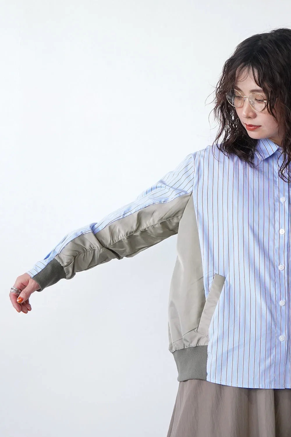 【MICALLE MICALLE】異素材切替シャツ