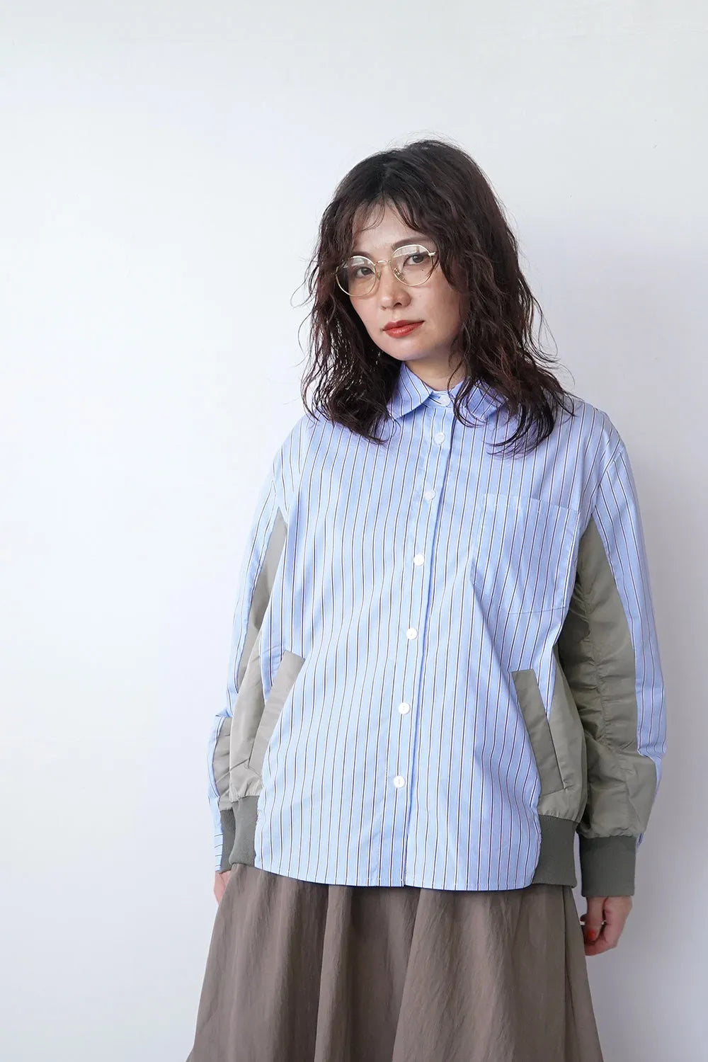 【MICALLE MICALLE】異素材切替シャツ