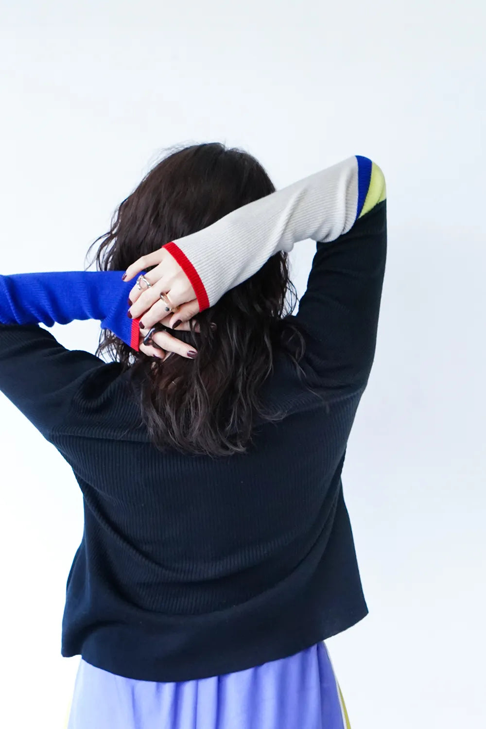 【MICALLE MICALLE】アシメ配色スリーブカーデ