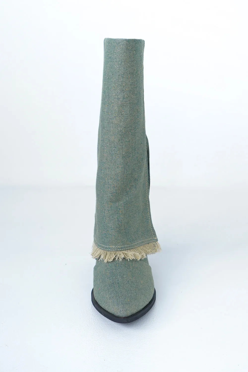 デニムフリンジロングブーツ