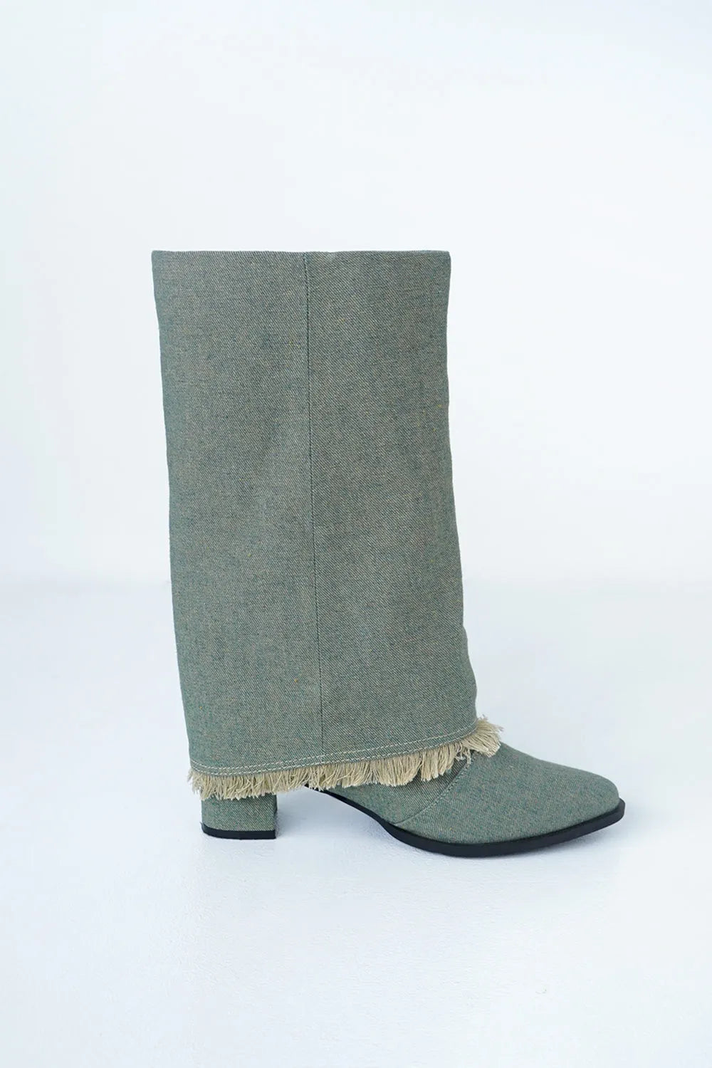 デニムフリンジロングブーツ