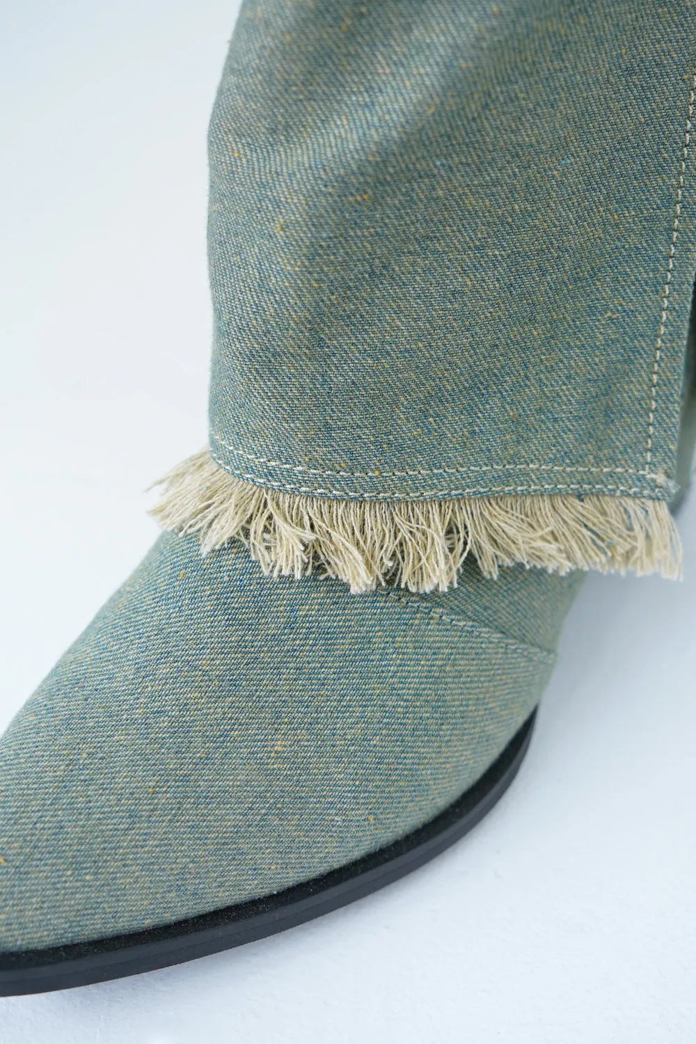 デニムフリンジロングブーツ