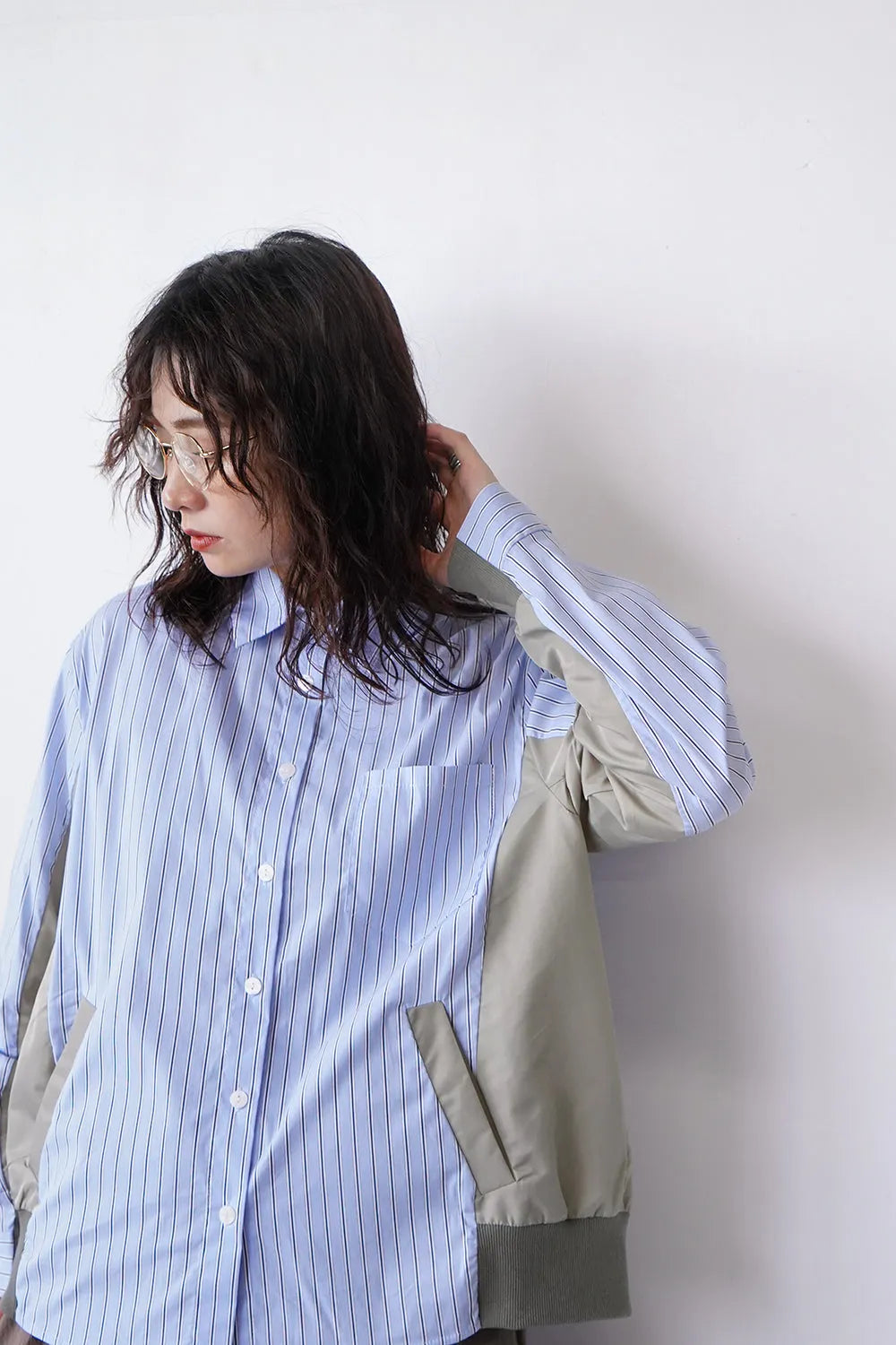 【MICALLE MICALLE】異素材切替シャツ