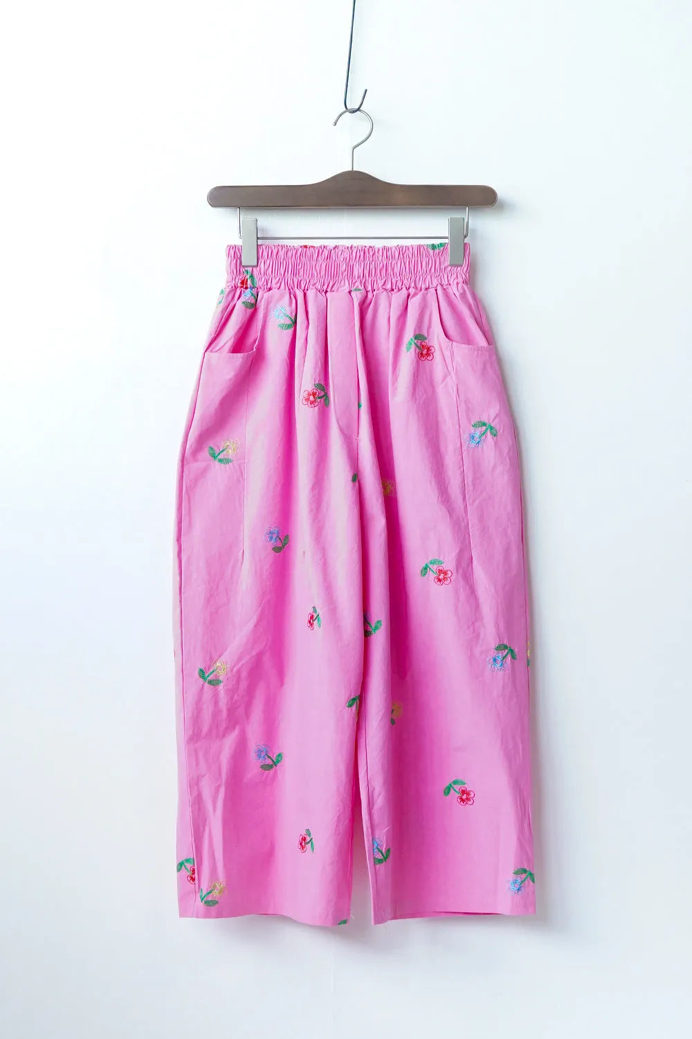 花刺繍コットンワイドパンツ