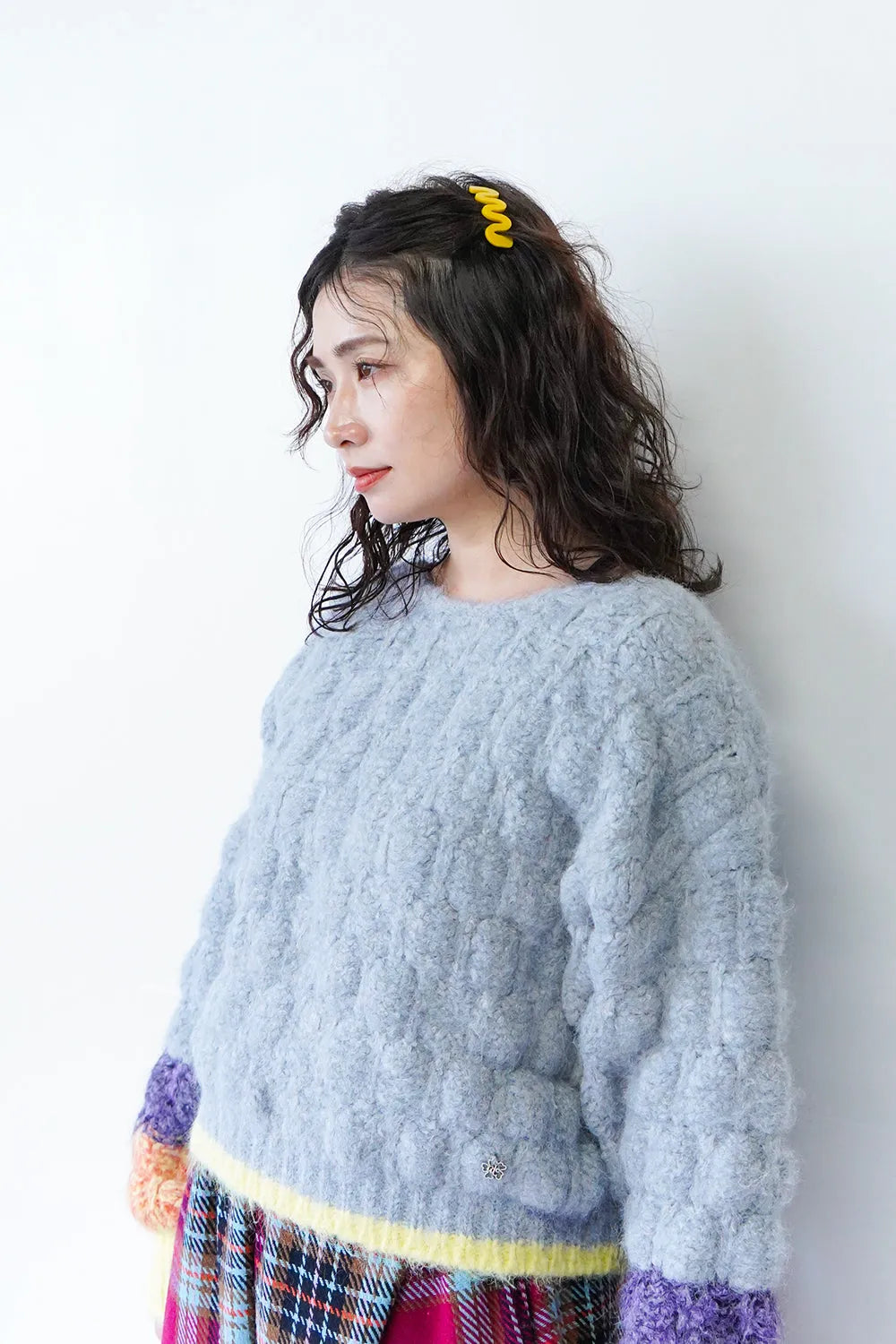 袖配色ボリュームニット