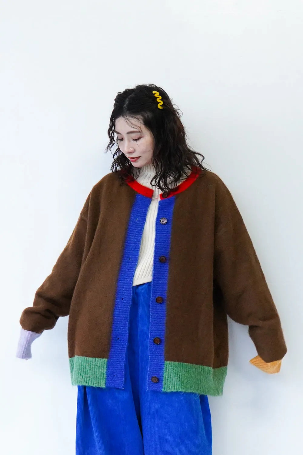 カラーブロックニットカーデ