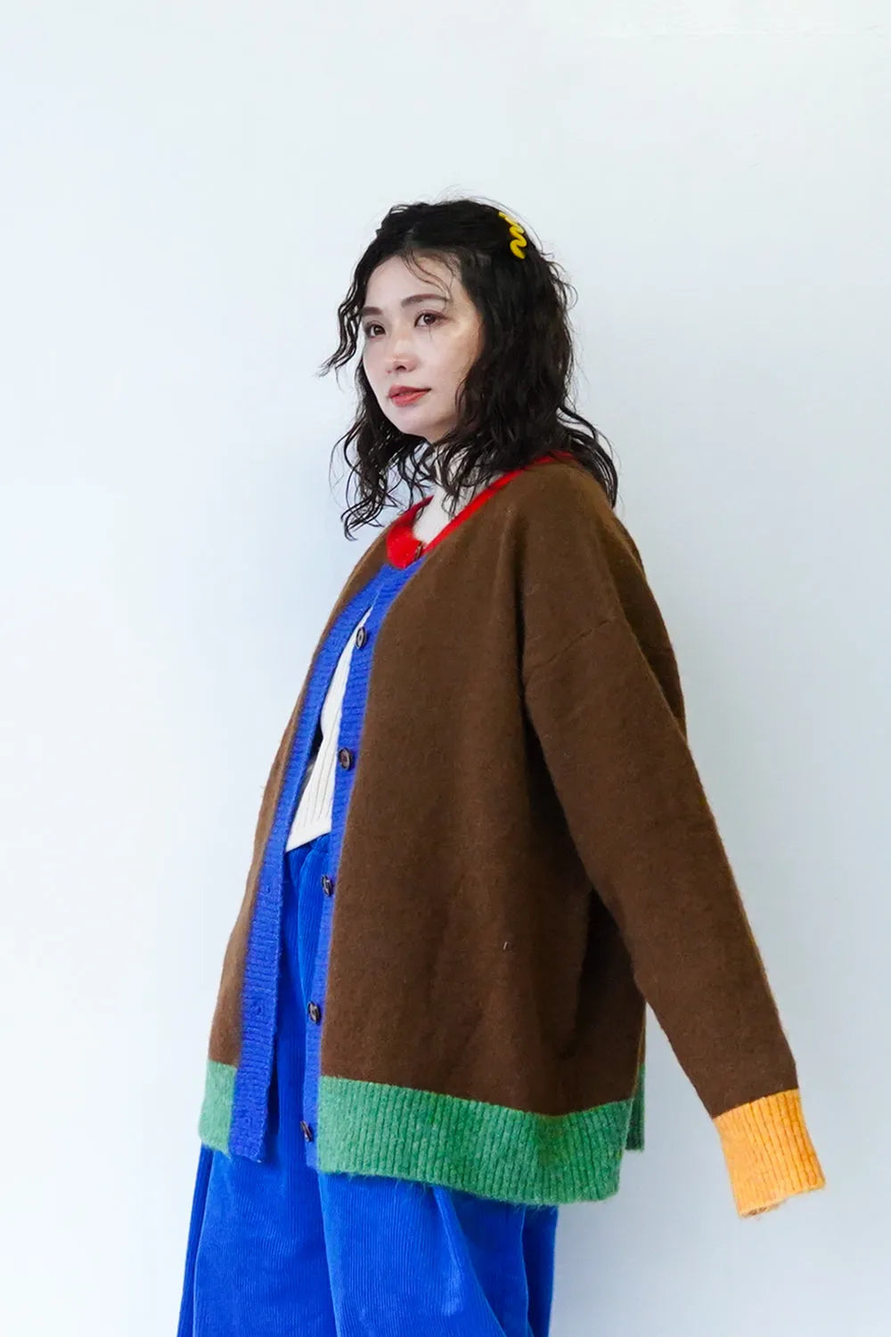 カラーブロックニットカーデ