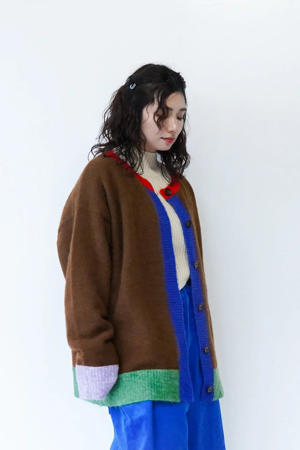 カラーブロックニットカーデ