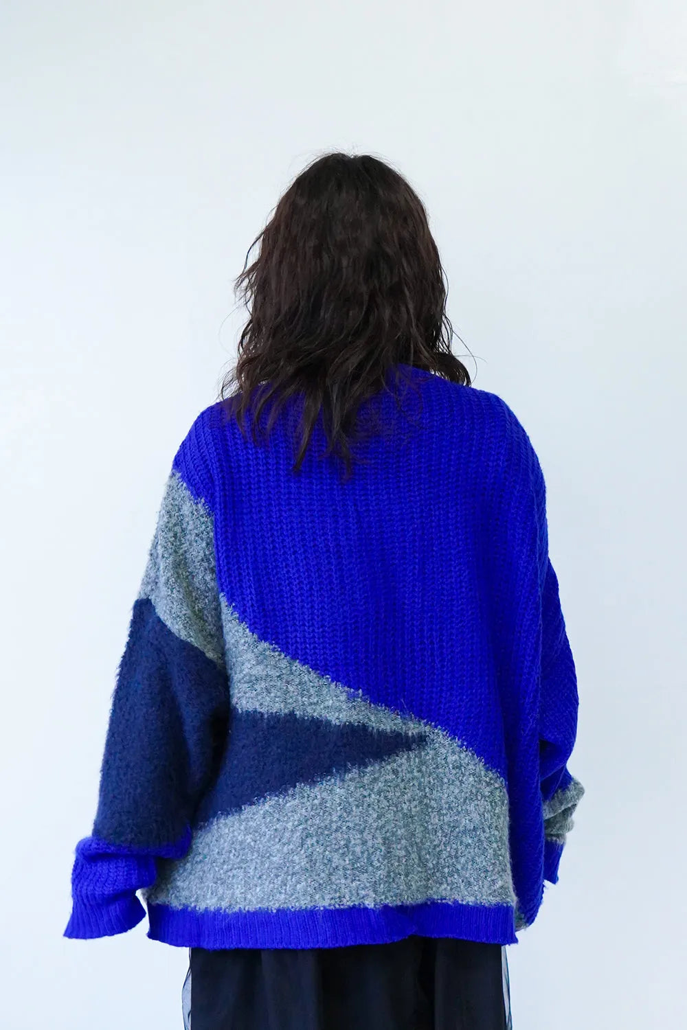 異素材切替ニットカーディガン