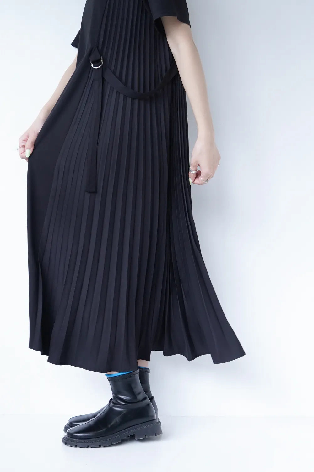 アシメプリーツベルトデザインカットソーワンピース