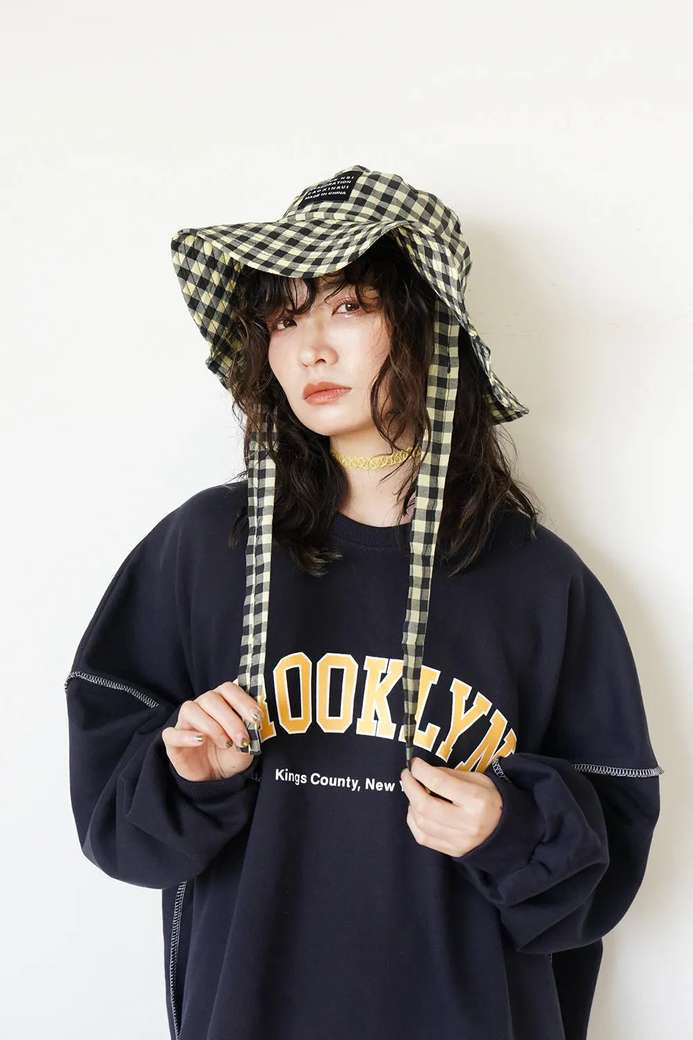 ギンガムチェックリボンハット