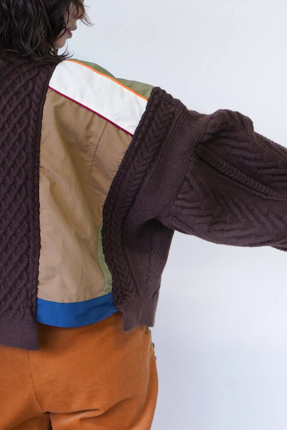 異素材ドッキングアシメニットカーデ