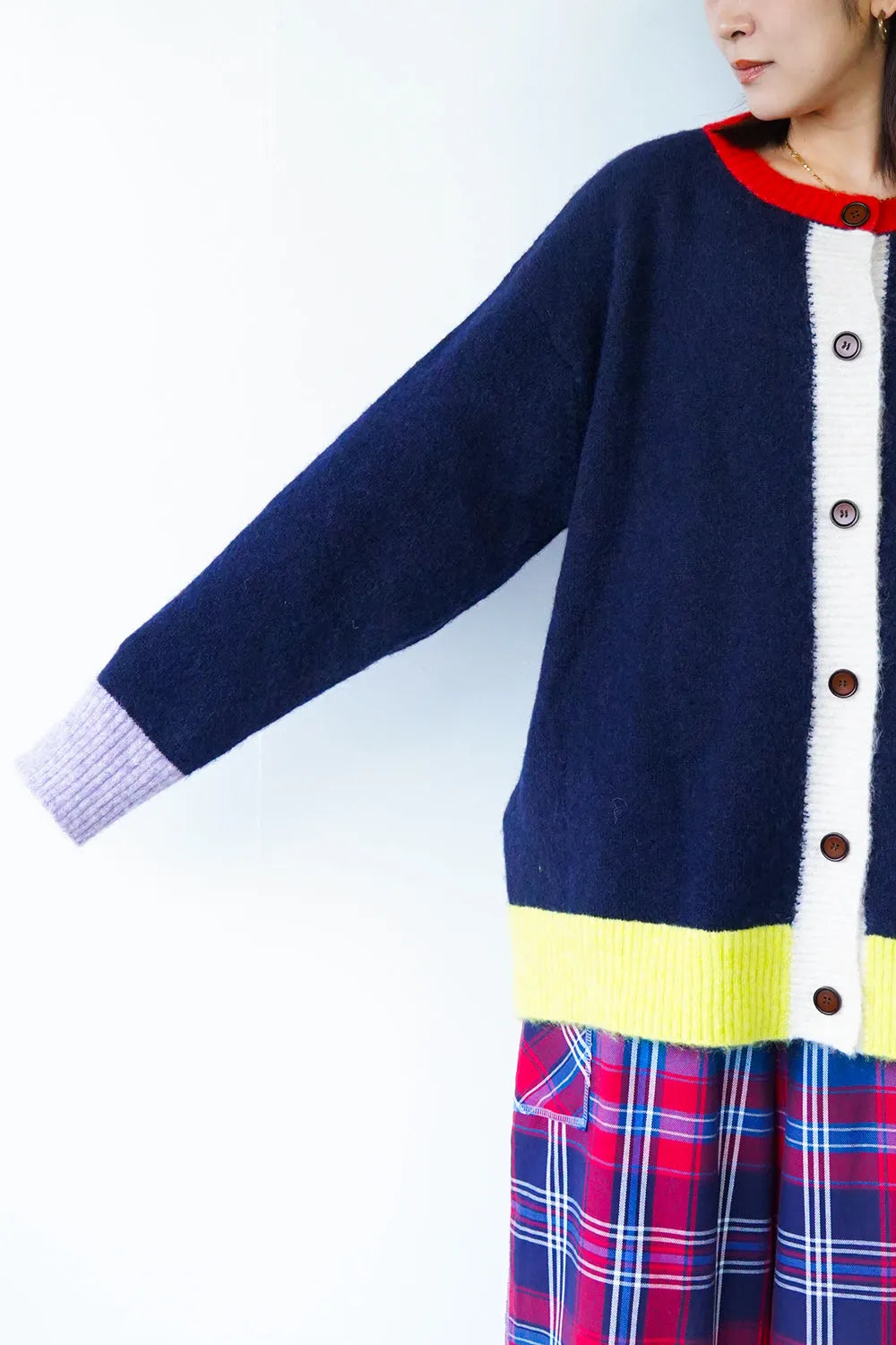 カラーブロックニットカーデ