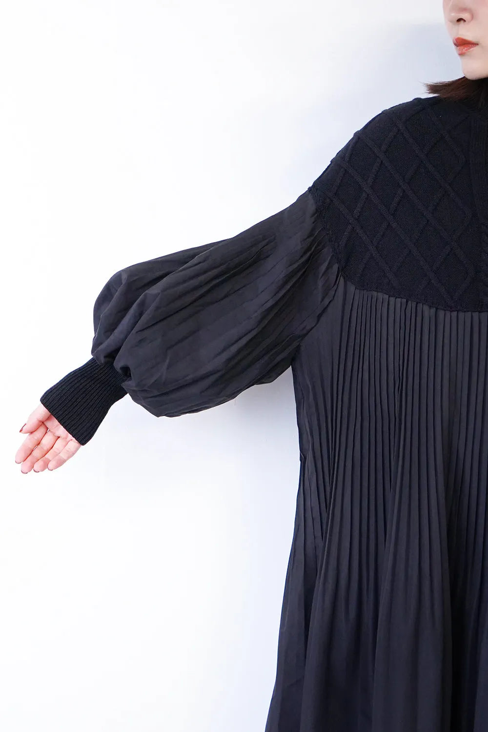 ニット×プリーツロングワンピース