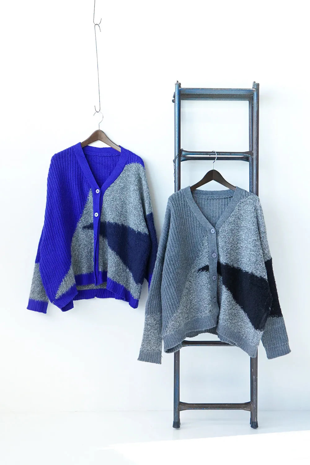 異素材切替ニットカーディガン