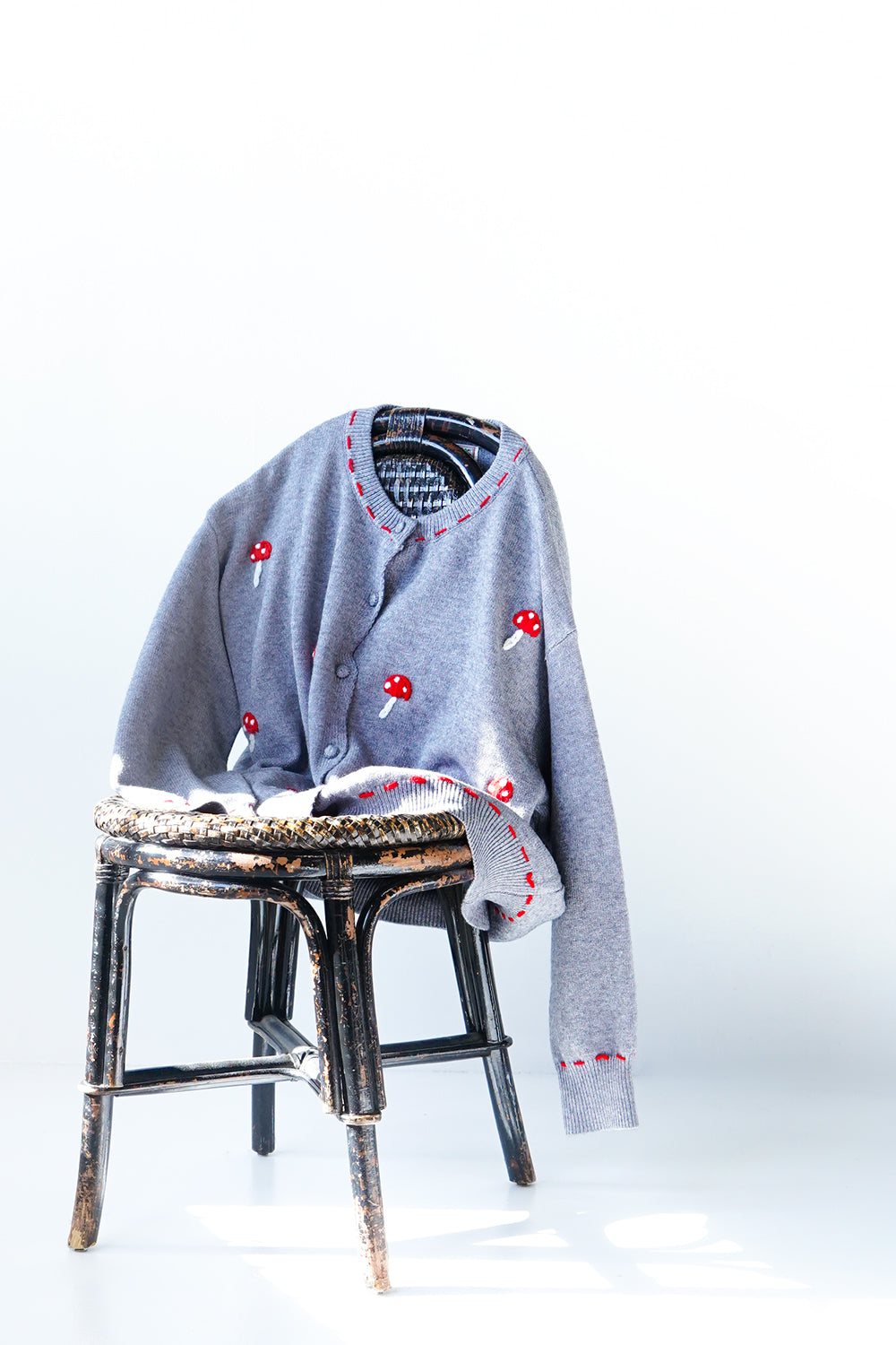 マッシュルーム柄ステッチニットカーディガン