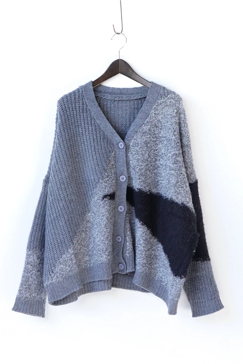 異素材切替ニットカーディガン