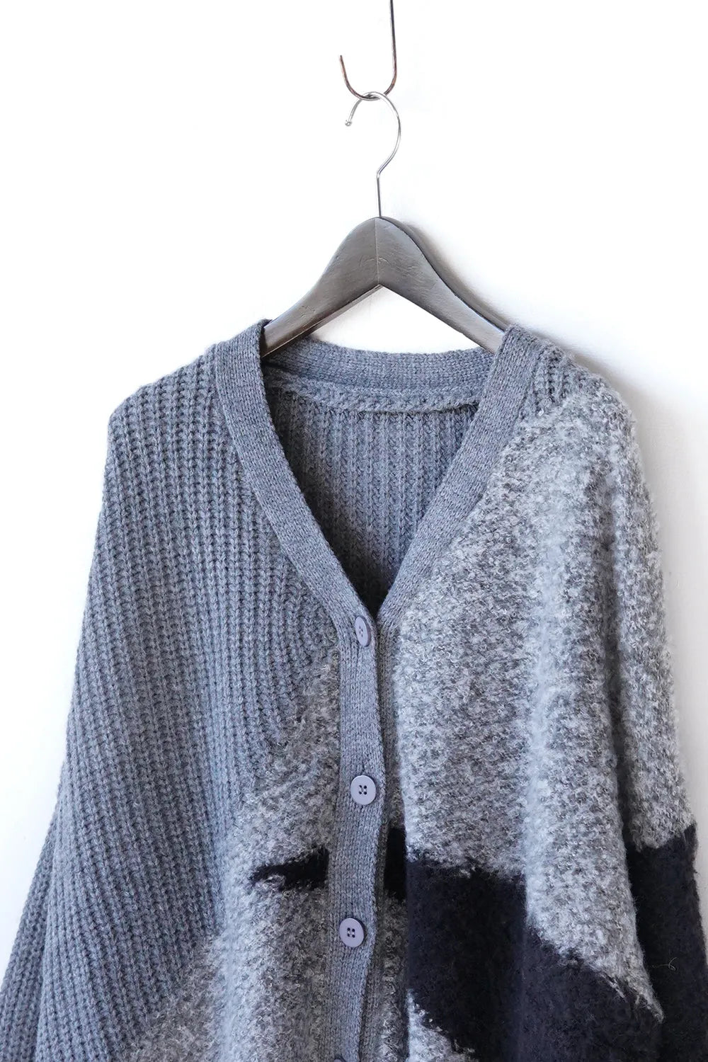 異素材切替ニットカーディガン