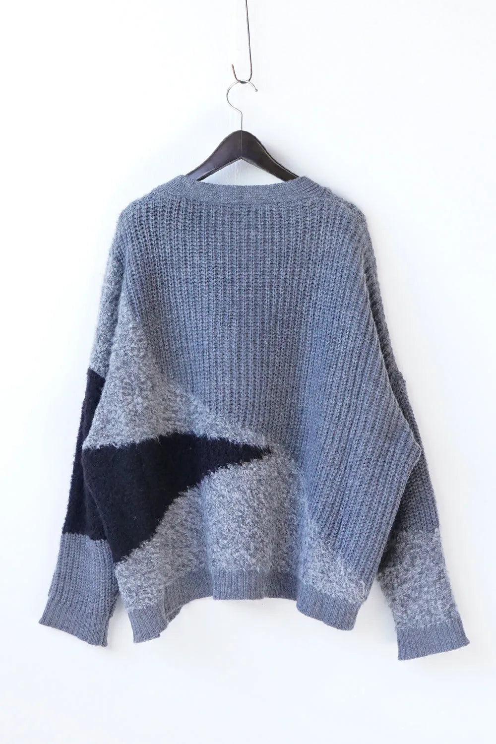 異素材切替ニットカーディガン