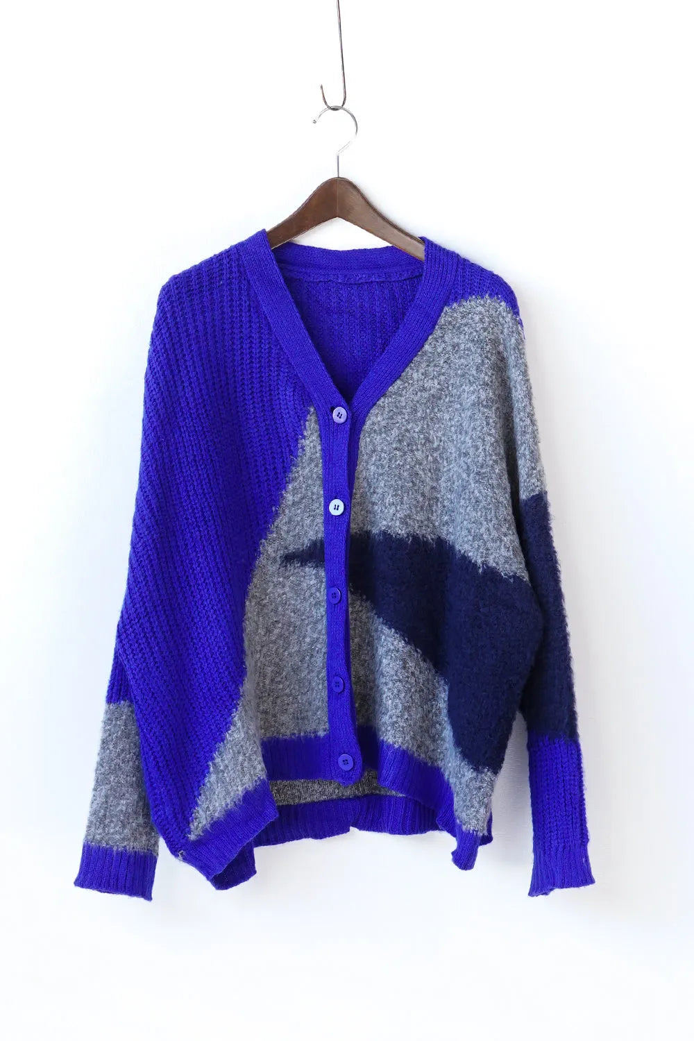 異素材切替ニットカーディガン