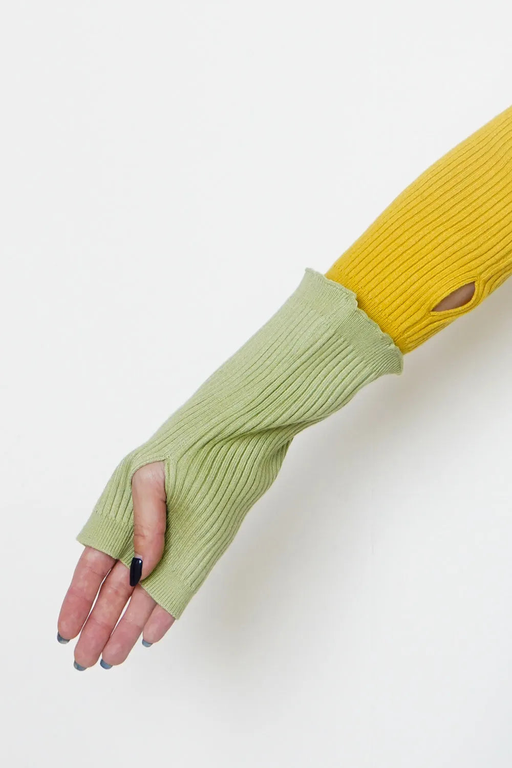 つぎはぎ配色スリーブリブニットカーディガン