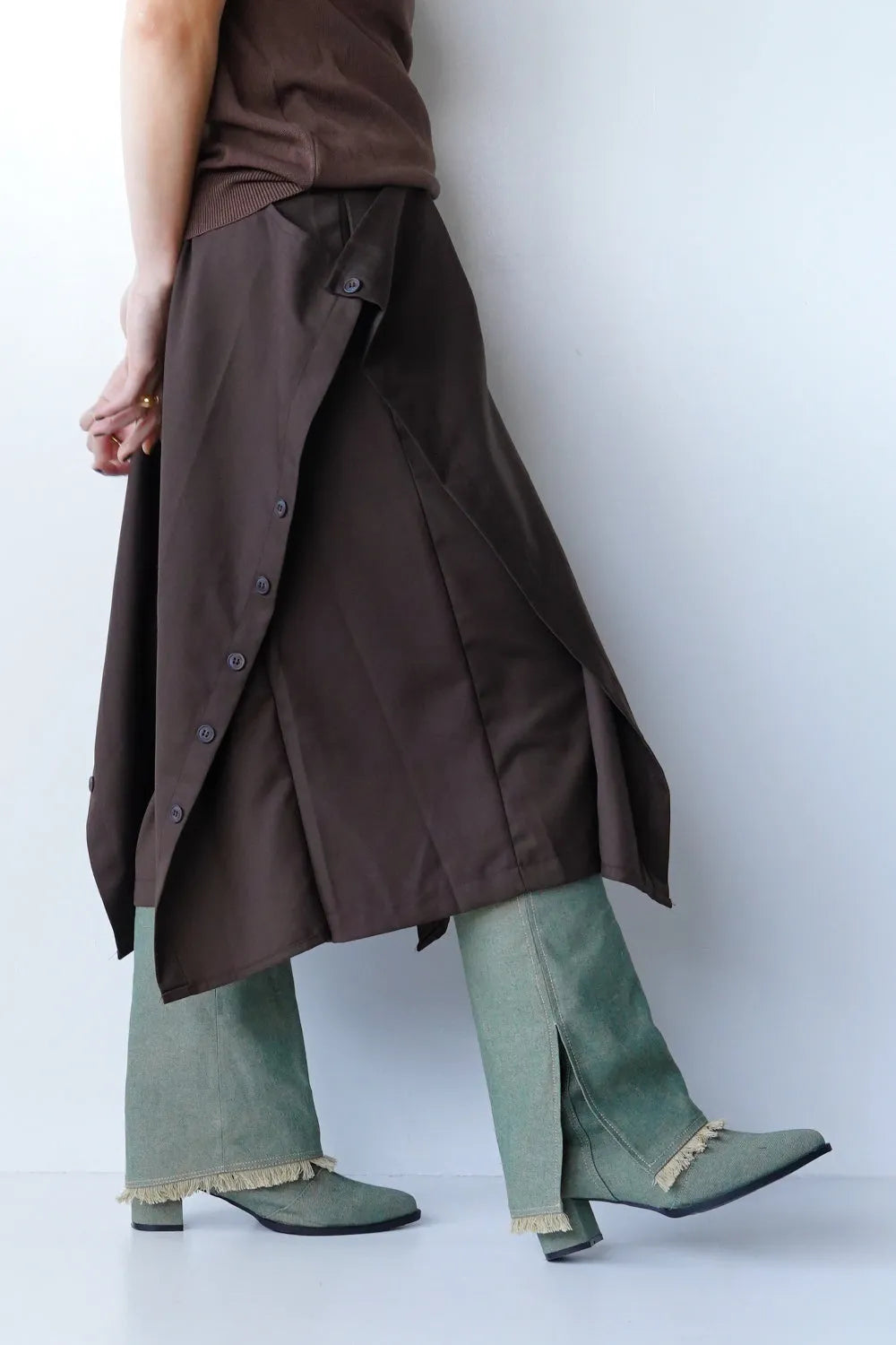 デニムフリンジロングブーツ