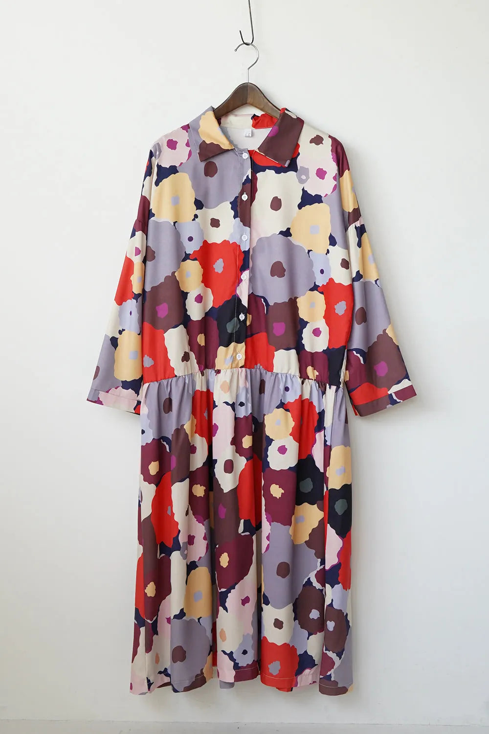 レトロ花柄ローウエスト切替ワンピース