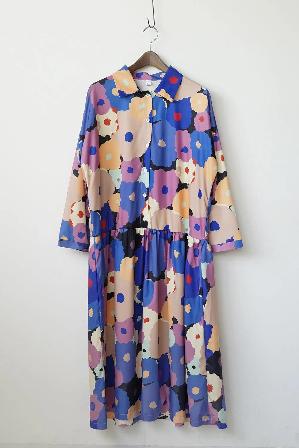 レトロ花柄ローウエスト切替ワンピース