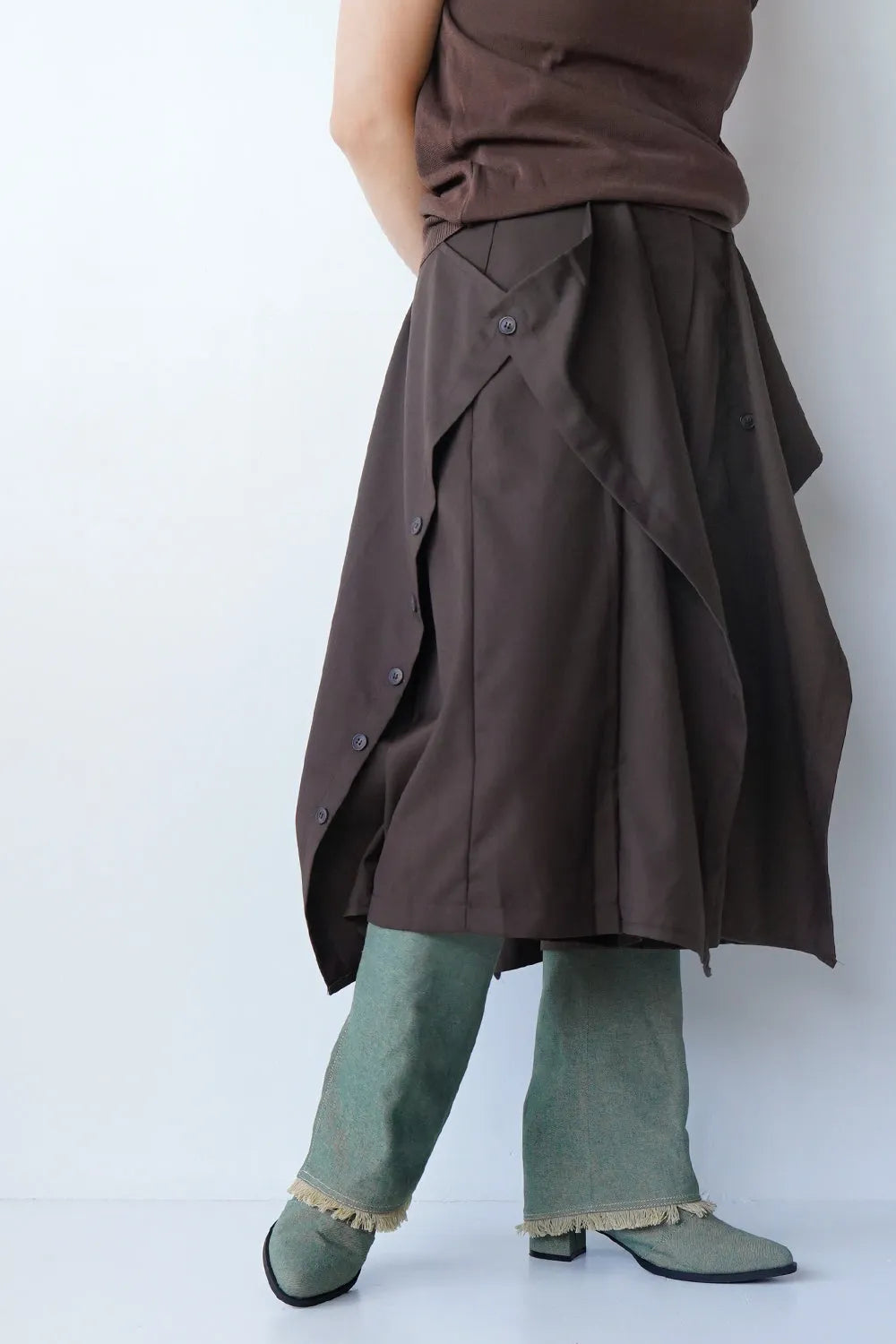 デニムフリンジロングブーツ